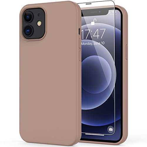 DEENAKIN iPhone 12 Case,iPhone 12 Pro Case with Screen Protector,Soft Flexible Silicone Gel Rubber Bumper Cover,Slim Fit Shockproof Protective Phone Case for iPhone 12 Pro 6.1" Elegant Brown