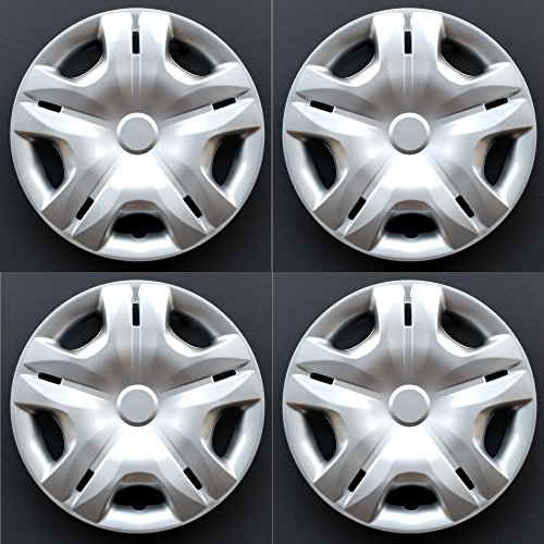 New Wheel Covers Replacements Fits 2010-2018 Nissan Versa, 15 Inch; 5 Double Spoke; Silver Color; Plastic; Set of 4; Spring Steel Clip