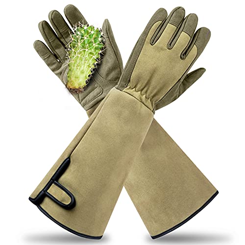 Yionaiyi Professional Rose Pruning Thorn Proof Gardening Gloves with Long Forearm Protection for Men and Women (1 Pair) (green, Medium)