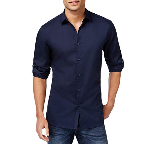 Alfani Mens Long Sleeve Button Up Shirt, Blue, Large