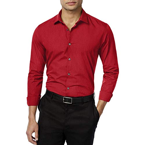Alfani Mens Pinstripe Button Up Shirt, Red, Large