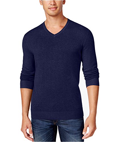 Alfani Mens Ribbed Trim Long Sleeves Pullover Sweater Blue XXL