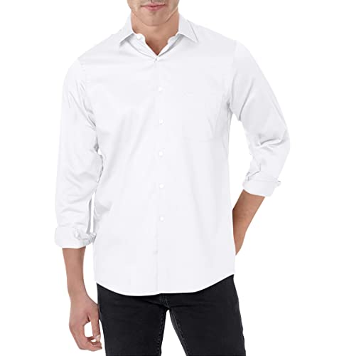 Van Heusen Men's Dress Shirts Regular Fit Lux Sateen Stretch Solid, White, 16" Neck 34"-35" Sleeve