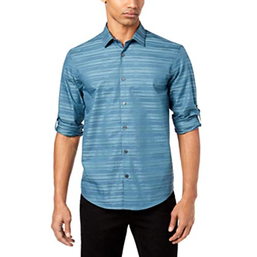 Alfani Mens James Striped Button Up Shirt, Green, XX-Large