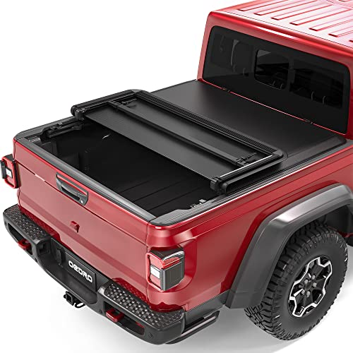 oEdRo Soft Tri-fold Truck Bed Tonneau Cover Compatible with 2020-2023 Jeep Gladiator, Fleetside 5 Feet Bed