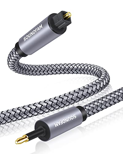 SOUNDFAM Mini Optical Cable 3Ft/1M Toslink to Mini Toslink Cable Nylon Braided Optical to 3.5mm Optical Audio Cable for Home Theater,HDTV,Sound Bar,Hi-Fi Systems etc-Grey