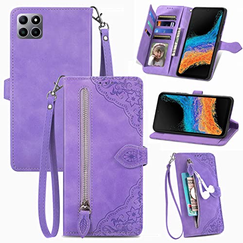 DAMONDY for Boost Mobile Celero 5G Plus Zipper Wallet Case,Premium Magnetic Closure Stand Function Folio PU Leather Flip Cover Inner Soft TPU Case for Boost Mobile Celero 5G Plus -Purple