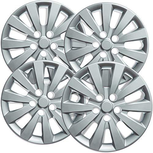 16 inch Hubcaps Best for 2013-2018 Nissan Leaf - (Set of 4) Wheel Covers 16in Hub Caps Silver Rim Cover - Car Accessories for 16 inch Wheels - Snap On Hubcap, Auto Tire Replacement Exterior Cap