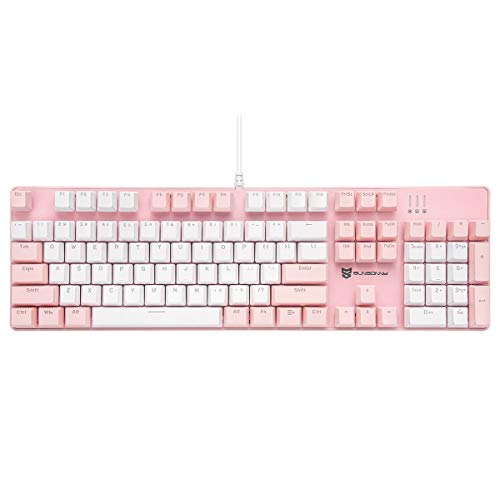 Merdia Mechanical Keyboard Gaming Keyboard with Brown Switch Wired White Backlit Keyboard Full Size 104 Keys US Layout(Pink & White)