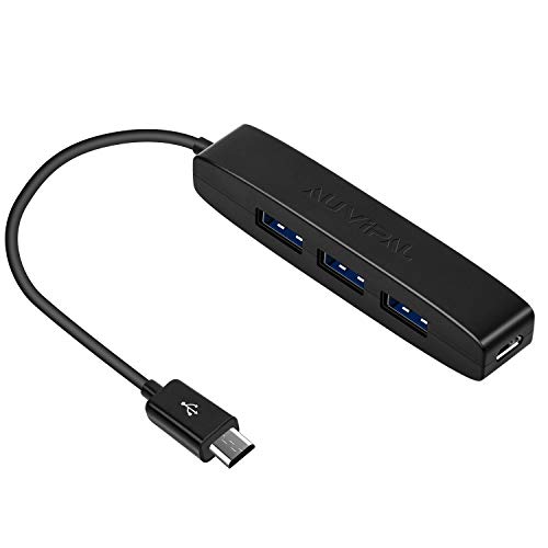 AuviPal 3-Port Micro USB OTG Hub Adapter (3 USB Ports + Power Port) for Fire Stick 4K, Playstation Classic, Raspberry Pi Zero, Sega Genesis Mini, S/NES Classic Mini and More - Black