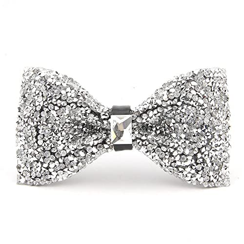 Silver Rhinestone Bow Ties for Men Pre Tied Sequin Diamond Bowties with Adjustable Length - Party Banquet Wedding Bow Tie