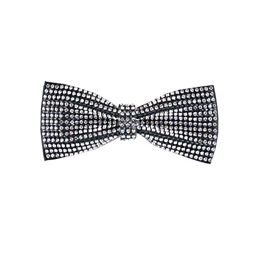 Black and White Rhinestones bow tie for men | Teen Size | Sparkle Formal Pre-tie bow tie for Prom Wedding (Bow Teen size Black and White)