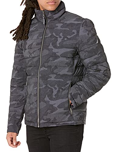 Nautica Men's Stretch Reversible Midweight Puffer Jacket, Wind and Water Resistant, Vintage Black Camo, Small