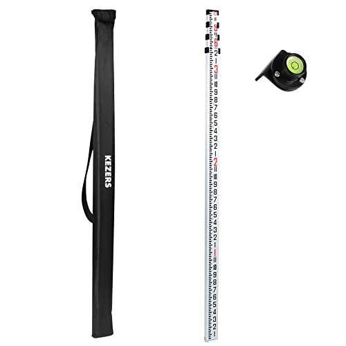 KEZERS 14 FT Dual Sided Aluminum Grade Rod - 8ths, 4 Section Telescopic Rod with Carrying Case