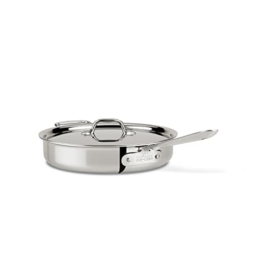 All-Clad D3 3-Ply Stainless Steel Saut Pan with Lid 3 Quart Induction Oven Broil Safe 600F Pots and Pans, Cookware