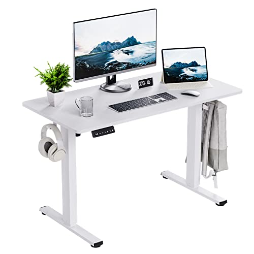 SohoTeco Motorized Standing Desks, Electric Stand Up Desk with Ultra Stable Construction and Cable Management,Adjustable Height Desk with Memory Preset Design for Home Office Use 48x24 in White