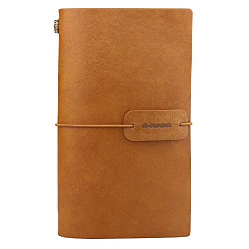 Refillable Travelers Notebook - Small Classic Writing Journal - Vintage Handmade Leather Note Book for Men and Women 4.72 X 7.87 inch from ai-natebok (Light Brown)