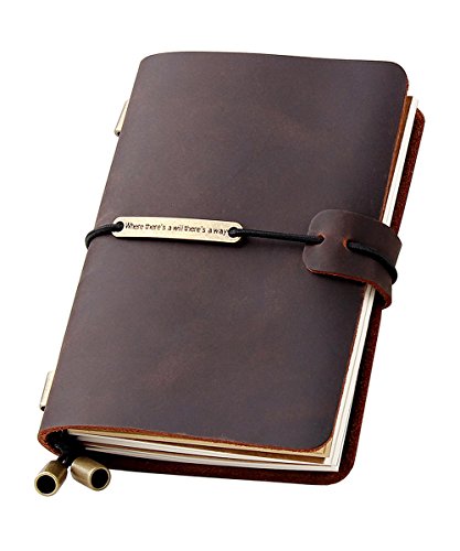 Refillable Handmade Travelers Notebook, Leather Travel Journal Notebook for Men & Women, Perfect for Writing, Gifts, Travelers, Small Size 5.2" x 4" Inches - Coffee