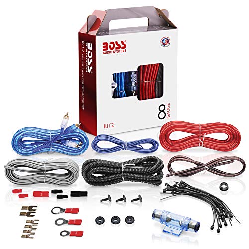 BOSS Audio Systems KIT2 8 Gauge Amplifier Installation Wiring Kit - A Car Amplifier Wiring Kit Helps You Make Connections and Brings Power To Your Radio, Subwoofers and Speakers