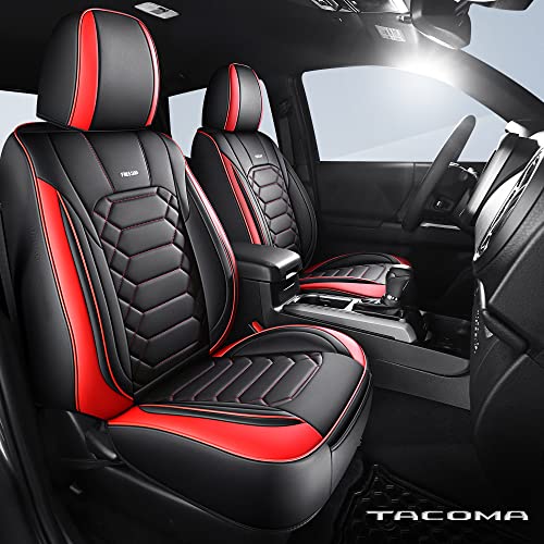 FREESOO Toyota Tacoma Seat Covers Leather- Tacoma TRD seat Covers- Tacoma Seat Covers for 2016 2017 2018 2019 2020 2021 2022 Crew Cab- Seat Covers for Tacoma Faux Leather Full Set BlackRed