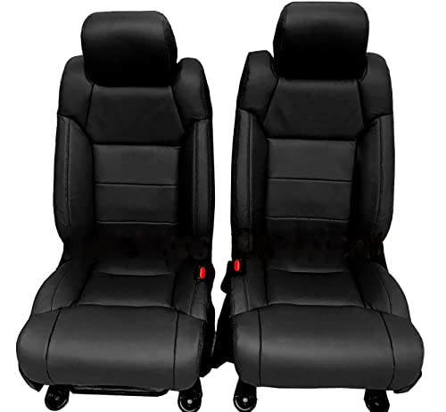 KATZKIN Black Leather Seat Covers Compatible with 2014-2015-2016-2017-2018-2019-2020 Toyota Tundra CrewMax