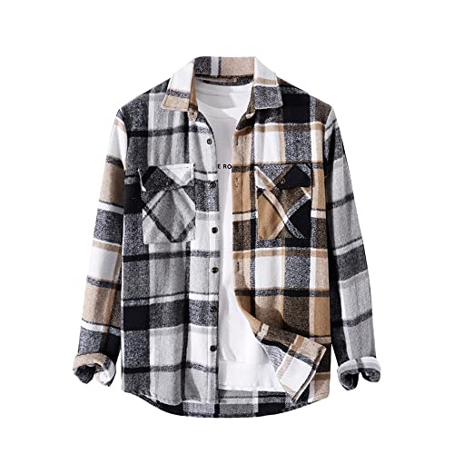 ZAFUL Classic Plaid Shirt for Men Plaid Print Flannel Shirt Gray XL