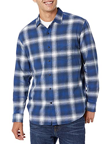Amazon Essentials Men's Long-Sleeve Flannel Shirt (Available in Big & Tall), Blue, Ombre/Plaid, X-Large