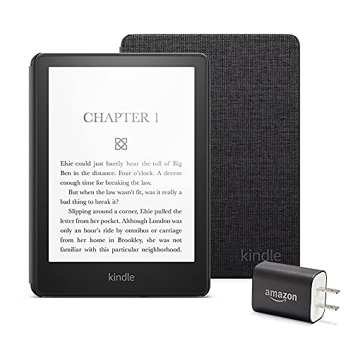 Kindle Paperwhite Essentials Bundle including Kindle Paperwhite - Wifi, Ad-supported, Amazon Fabric Cover, and Power Adapter