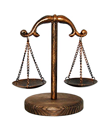 Owlgift Vintage Style Metal Libra Jewelry Tower Tray w/Wooden Base Cosmetic Organizer Storage, Lawyer Scale of Justice, Farmhouse Candleholder, Home Dcor Antique Weight Balancing Scale  Bronze