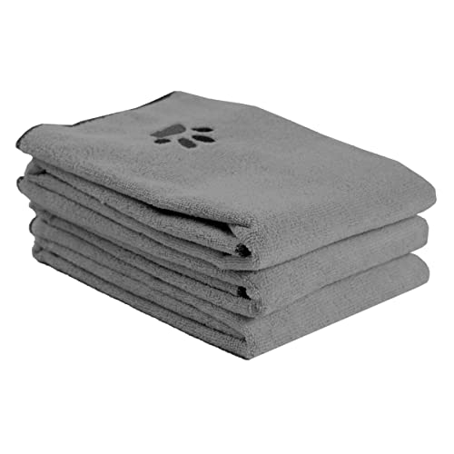 Ritz Premium Embroidered Microfiber Pet Towel (3-Pack), 18" x 28", Highly Absorbent, Fast-Drying, Long-Lasting, Super Soft 80% Polyester and 20% Polyamide Pet Cloth, Grey