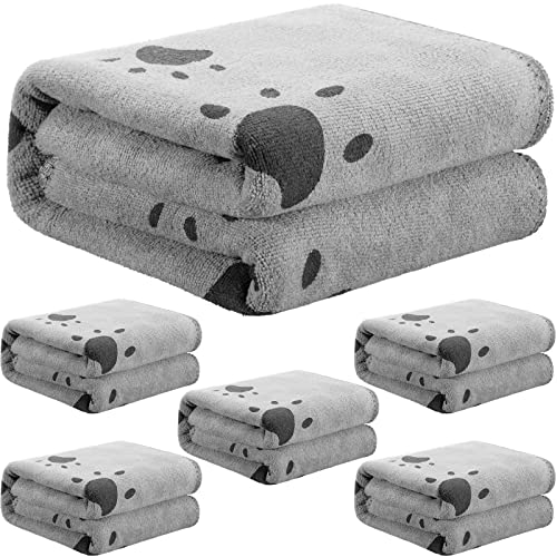 Chumia 6 Pcs Dog Towels for Drying Dogs Soft Microfiber Absorbent Dog Towels Pet Grooming Towel Quick Drying Dog Bath Towel for Dogs, Cats Bathing and Grooming, Travel, 28 x 55 Inch (Gray)