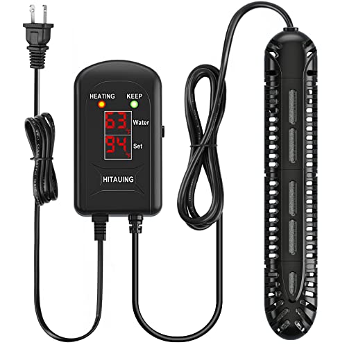HiTauing Aquarium Heater, 200W Fish Tank Heater with LED Digital Display & 5 Safety Protection, Submersible Aquarium Heater with 2 Suction Cup and 5.9Ft Cord for 20-40 Gallon Fish Tank.