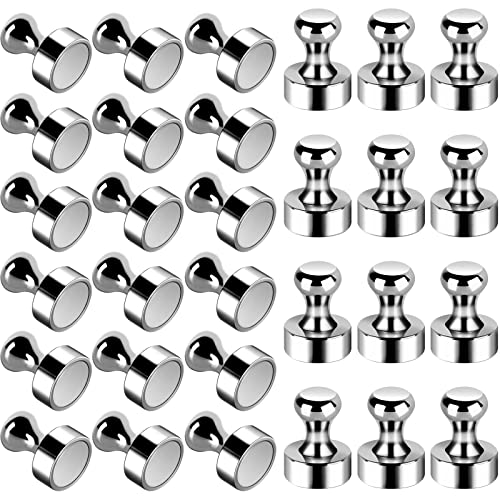 30pcs Metal Magnetic Push Pins Extra Strong Refrigerator Magnets Heavy Duty Fridge Magnets Durable Whiteboard Magnets for Magnet Board, Kitchen, Office, School, Magnetic Map