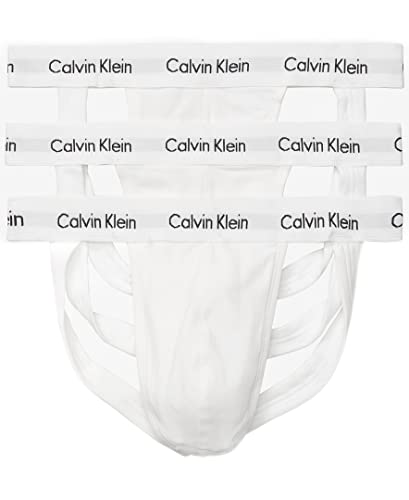 Calvin Klein Men's Cotton Stretch 3-Pack Jock Strap, 3 White, Large
