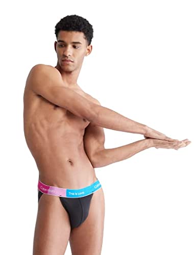 Calvin Klein Men's This is Love Pride Colorblock Micro Underwear, Black W/Shocking Blue, S