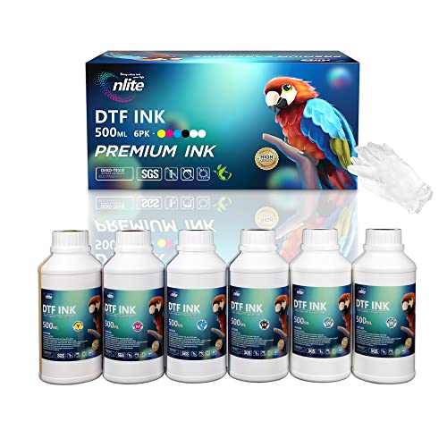 Enlite Premium DTF Ink 500ML Combo Pack, Pigment Ink for PET Film Heat Transfer Printing, Refill for DTF Printer with Epson printhead DX5 DX7 5113 XP600 I3200 4720 TX800, 2W+1B+1C+1M+1Y