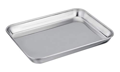 TeamFar Pure Stainless Steel Toaster Oven Pan Tray Ovenware, 7''x9.3''x1'', Heavy Duty & Healthy, Mirror Finish & Easy clean, Deep Edge, Dishwasher Safe (18/0 Steel)