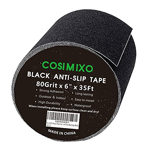 COSIMIXO 6" x 35Ft Heavy Duty Anti Slip Tape for Stairs Outdoor/Indoor Waterproof Grip Tape Safety Non Skid Roll for Stair Steps Traction Tread Staircases Non Slip Strips Black