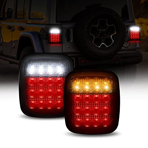 ALAVENTE Universal 16 LED Tail Lights Turn Brake Reverse Signal Running Light Rear Lamp Assembly Replacement Kit Smoked Shell Case Compatible with Wrangler YJ TJ CJ Most Truck Trailer Van Boat