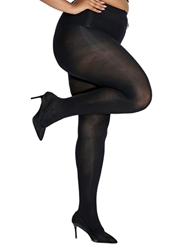HONENNA Queen Plus Size Tights, 20+ Colors Women's Curves Semi Opaque Stockings Nylons Pantyhose 1X 2X 3X 4X 5X 6X, 1-6 Pairs (1 Pair-Black 3X-4X)