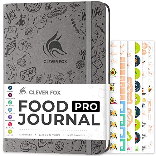 Clever Fox Food Journal Pro  Diet & Wellness Planner for Women & Men  Weight Loss Diary with Calorie Tracker  Food Log for Tracking Meals, Exercise & Weightloss - Undated, 7" x 10" Grey