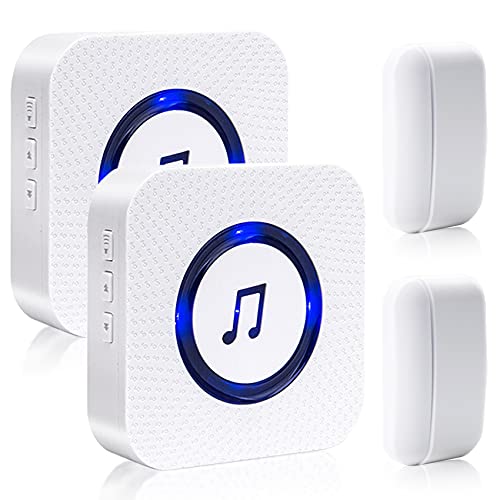 Door Chime,Wireless Door Sensor- SanJie Door Entry Chime with 55 Chimes 5 Adjustable Volume Mute Mode for Business/Home/Store,Door Open Alert with 1000ft Range LED Indicators 2 Receivers +2 Sensors 