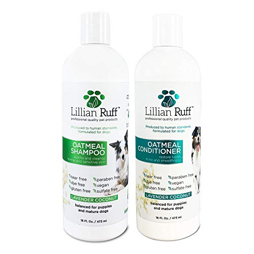 Lillian Ruff Calming Oatmeal Pet Shampoo & Conditioner for Dry Skin & Itch Relief with Aloe & Hydrating Essential Oils - Replenish Moisture & Deodorize - Dog Shampoo & Conditioner for Sensitive Skin