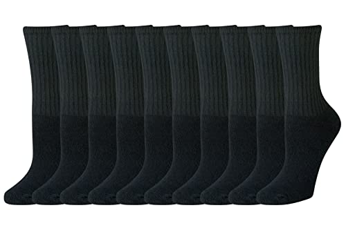 Amazon Essentials Women's Cotton Lightly Cushioned Crew Socks, 10 Pairs, Black, 8-12