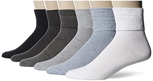 Amazon Essentials Women's Turn Cuff Socks, 6 Pairs, Basic Colors, 6-9