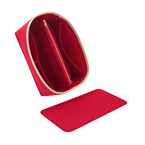 Purse Organizer & Base Shaper fit Speedy 30 & Neverfull MM , Felt Bag Organizer Insert for Handbags with Metal Zipper [Bag in Bag] (Large, Red), (KS6)
