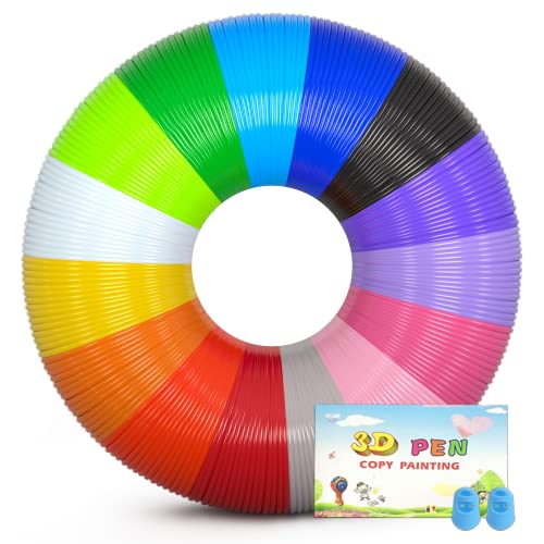 3D Pen Filament Refills 15 Colors, 16 ft per Color Total 240 ft, 1.75 mm Filament Compatible with SCRIB3D MYNT3D 3D Pen Comes with 2 Finger Caps & 3D Pen Template Book [3D Pen NOT Include]