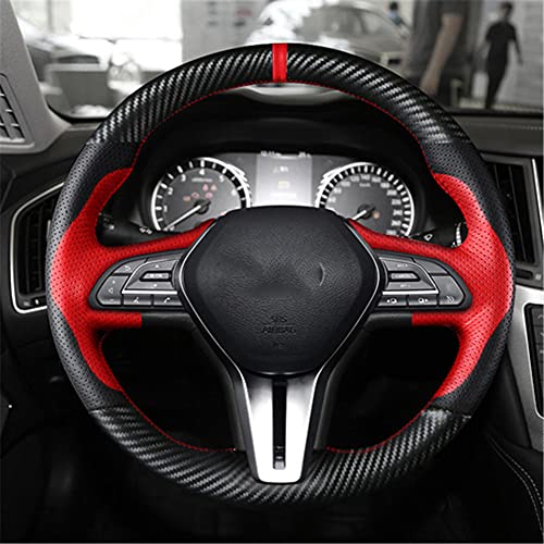 SAXTZDS Hand Stitched Carbon Fiber Leather Steering Wheel Cover,for Infiniti QX50 Q50L QX60 Q60 Q50 QX30 QX80, Red and Blue