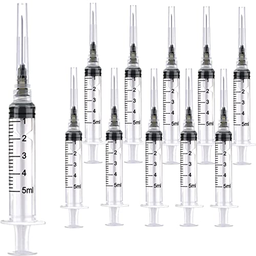 100 Pack 5ml 22Ga Plastic Syringe with Measurement for Scientific Labs, Industrial Dispensing Animal and Pet Supplies, Disposable Individually Wrapped (100, 5ml-22Ga)