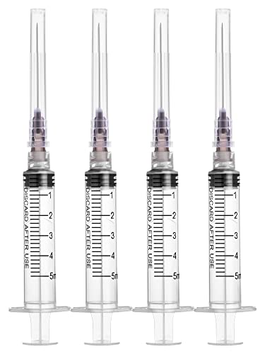 Disposable 5ml-cc Syringe with 22 Gauge 1 Inch Needle, Individual Wrapped, Pack of 20